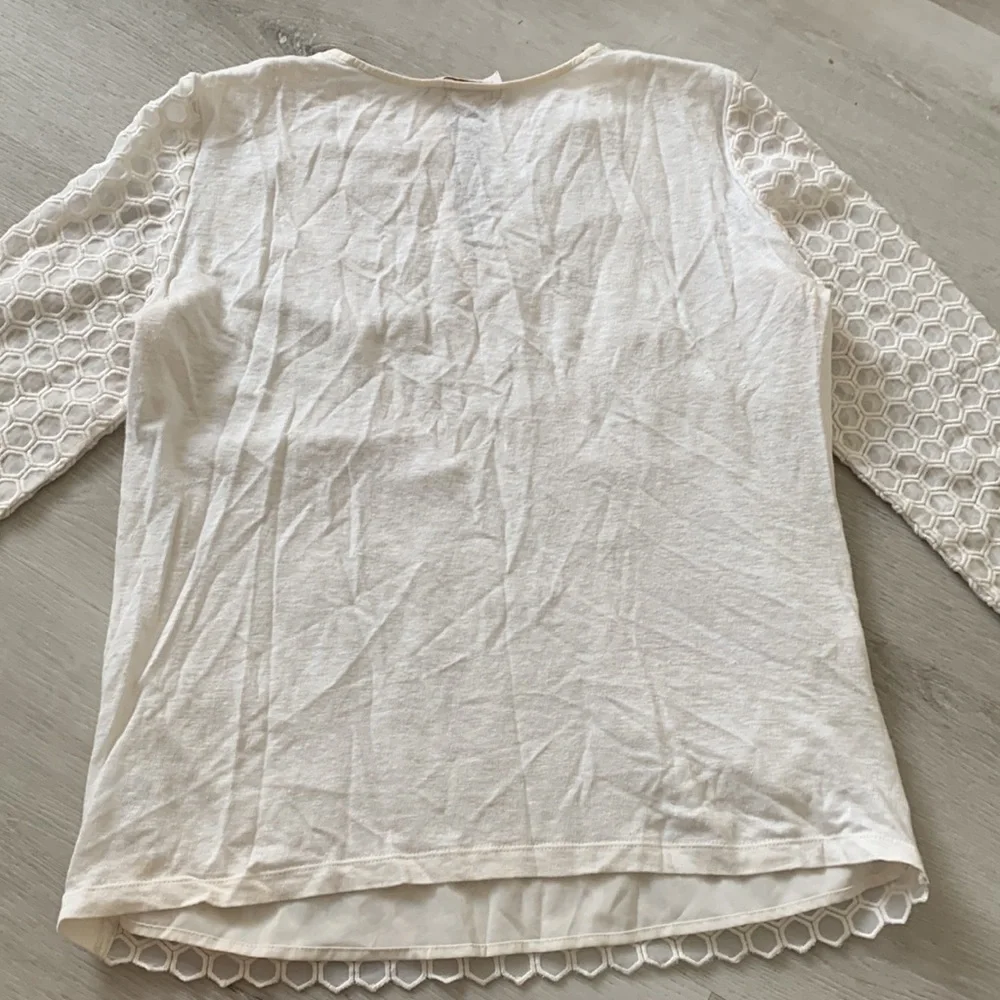 Tory Burch Tali-3/4-Sleeve Combo Honeycomb‎ Top Lace crochet blouse Top size XS